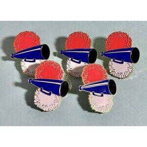 Lot of 5 Cheerleading Megaphone & Pom Poms Lapel Pins by Crown Awards